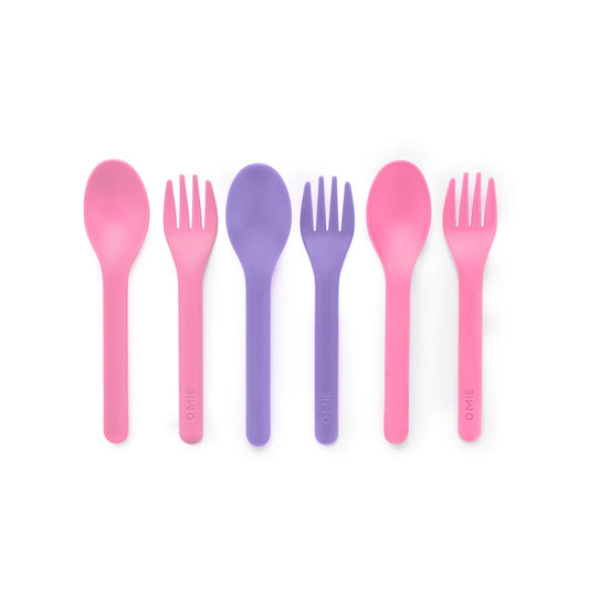 Pink and purple spoon and fork sets