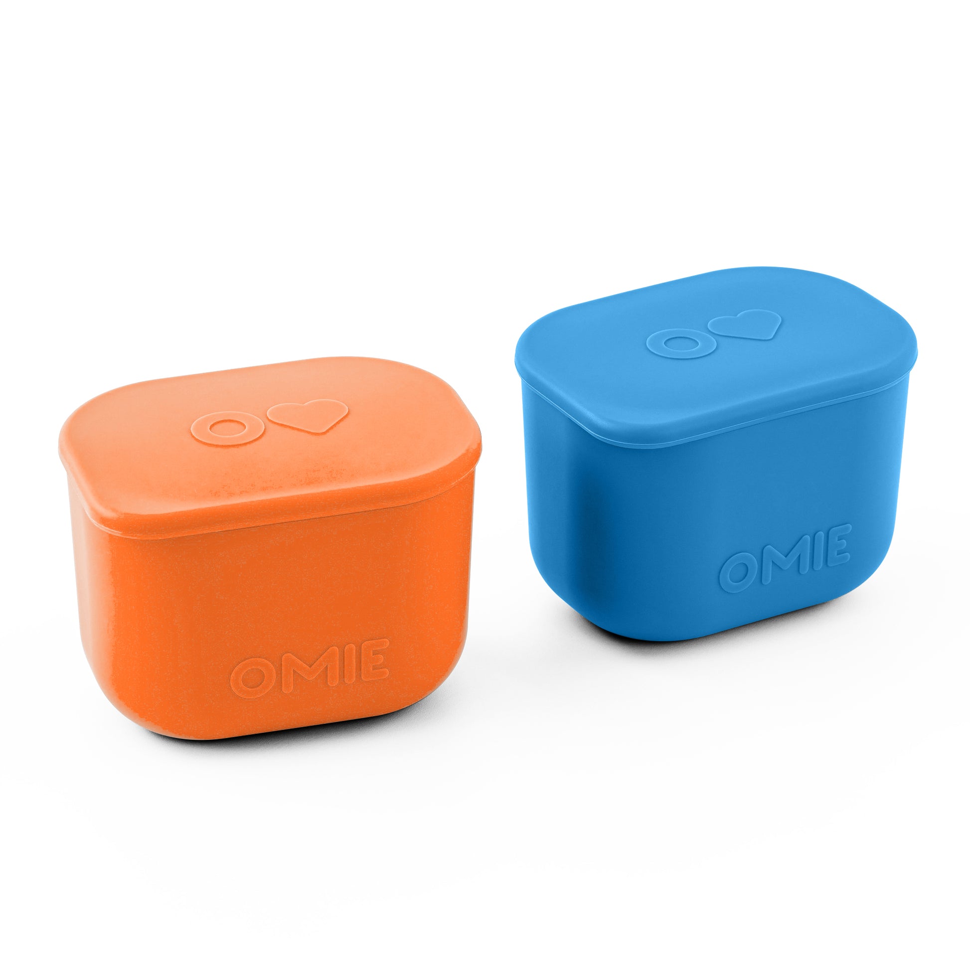 A set of two OmieBox UP Dip containers in different colors, designed to be leakproof for storing dips and sauces.