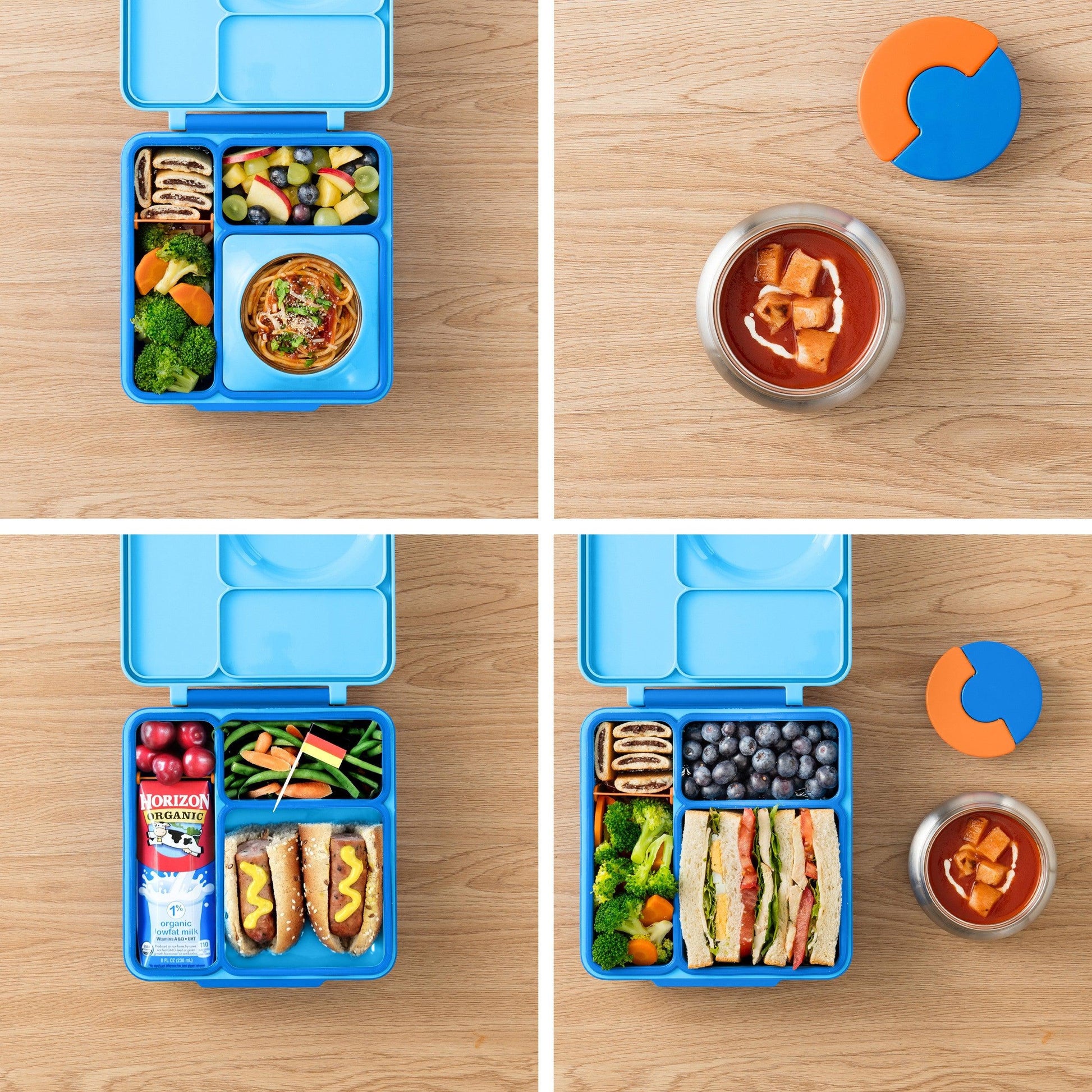 OmieBox - Blue Sky - Bento Box for Kids Insulated Bento Lunch Box with Leak Proof Thermos Food Jar