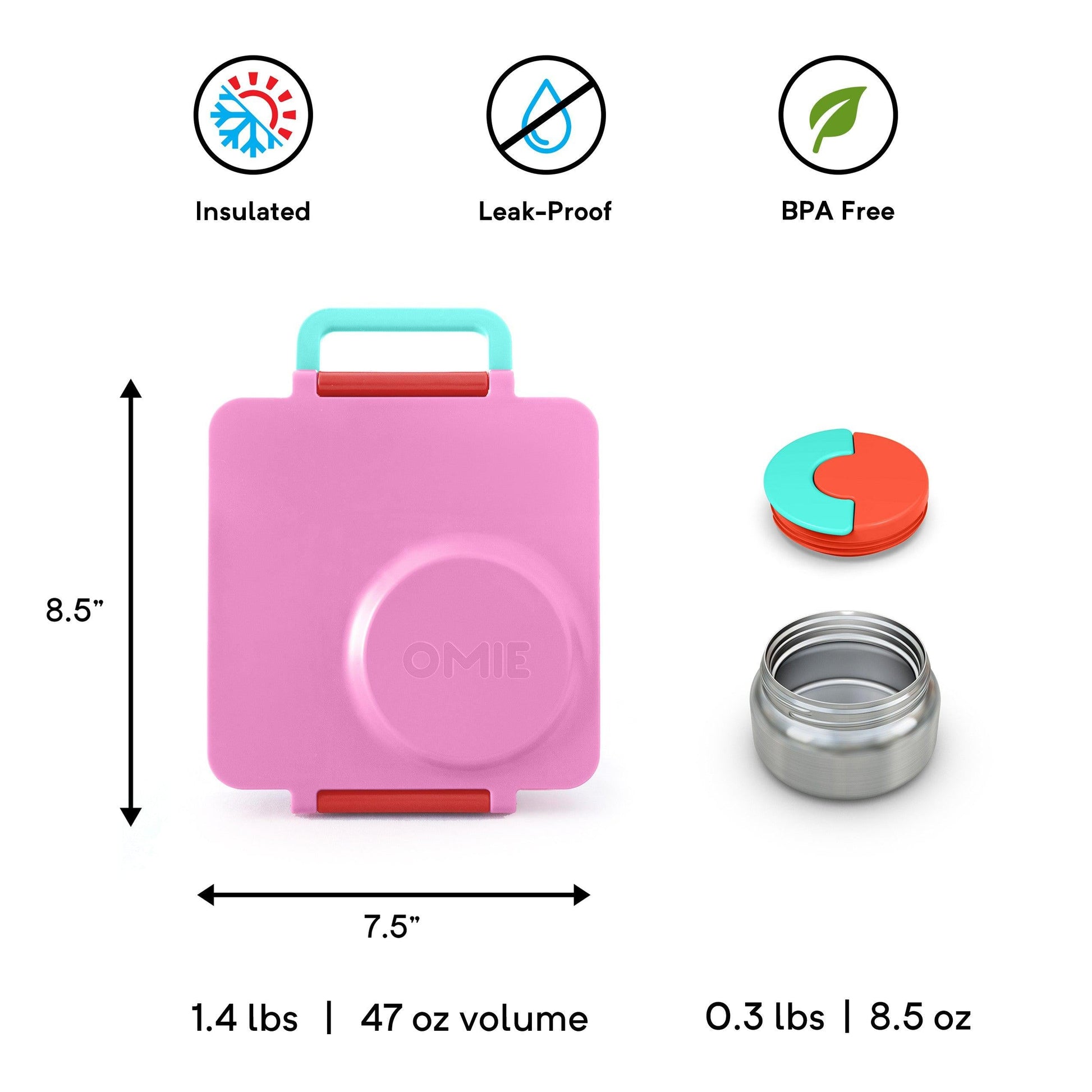 OmieBox - Pink Berry - Bento Box for Kids Insulated Bento Lunch Box with Leak Proof Thermos Food Jar