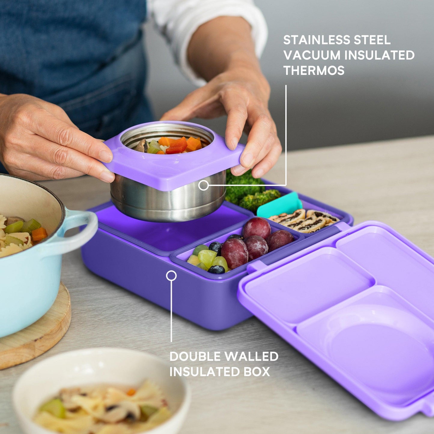 OmieBox - Purple Plum - Bento Box for Kids Insulated Bento Lunch Box with Leak Proof Thermos Food Jar