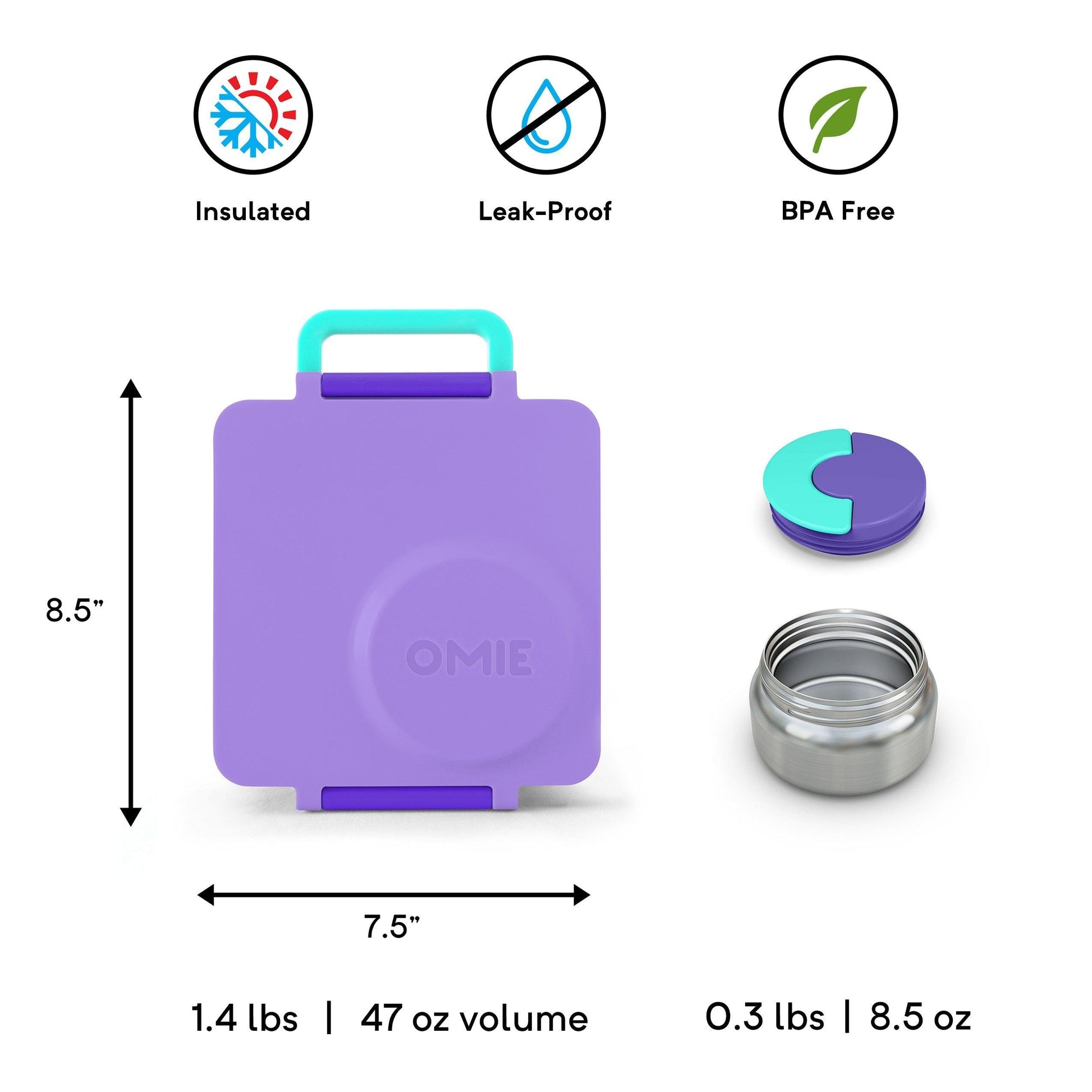 OmieBox - Purple Plum - Bento Box for Kids Insulated Bento Lunch Box with Leak Proof Thermos Food Jar