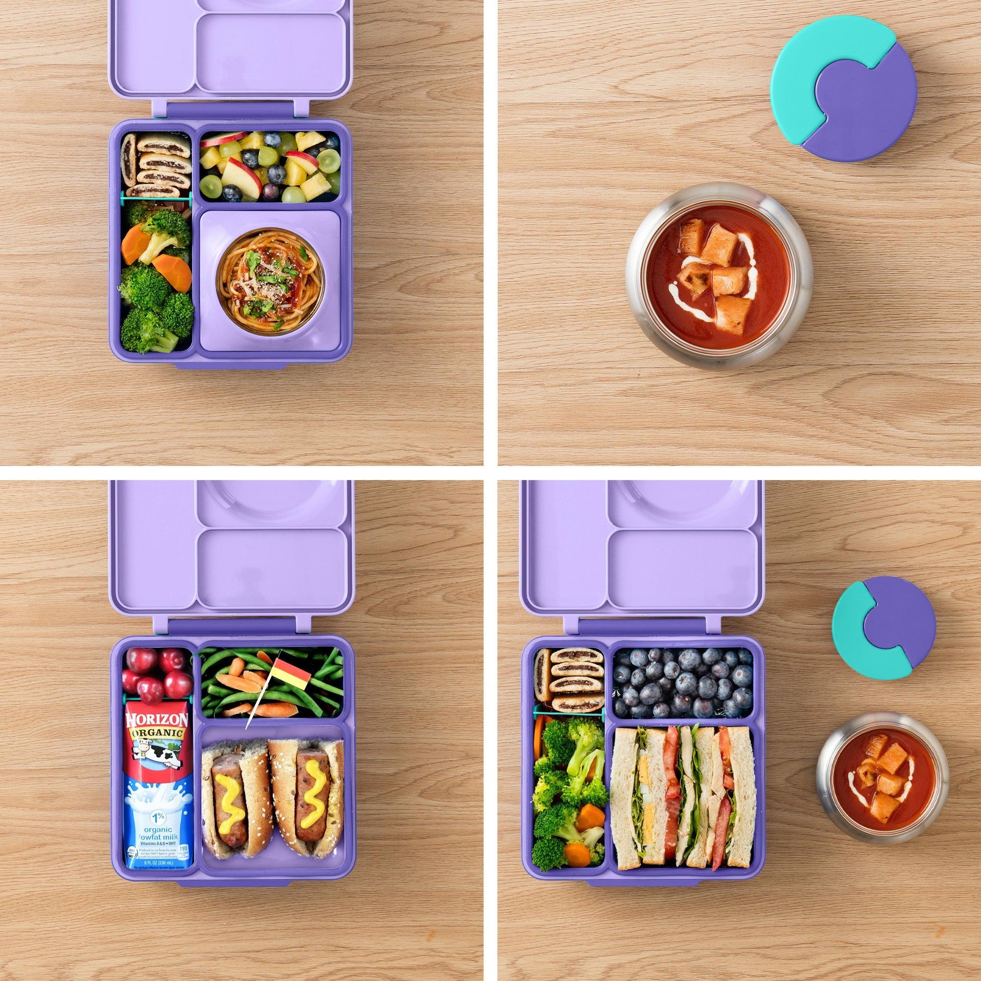 OmieBox - Purple Plum - Bento Box for Kids Insulated Bento Lunch Box with Leak Proof Thermos Food Jar